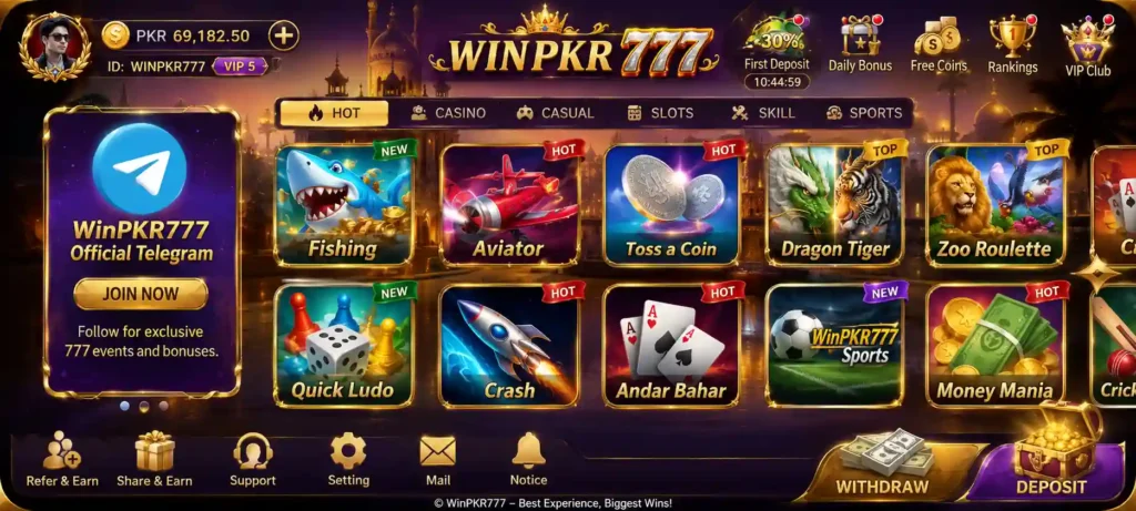 WINPKR777 Game APK latest version home screen with download and bonus features
